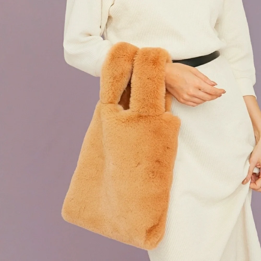Unhide Lil Fluffy Handbag Faux Fur Plush Bag Tote Furry Fuzzy
